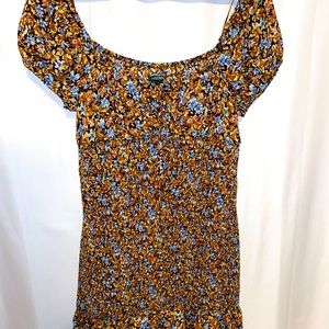 Juniors, floral fitted off the shoulder or on shoulder dress